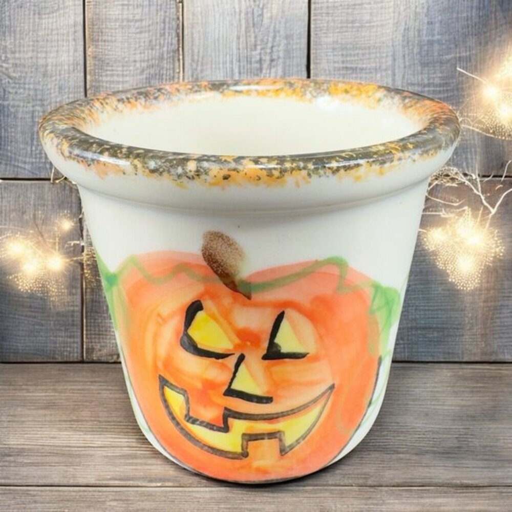 2002 Emerson Creek Pottery Pumpkin‎ Tea Light Candle Votive Holder Cup Vintage
